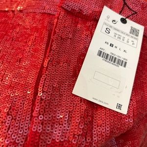 ZARA RED FLARED SEQUIN PANTS